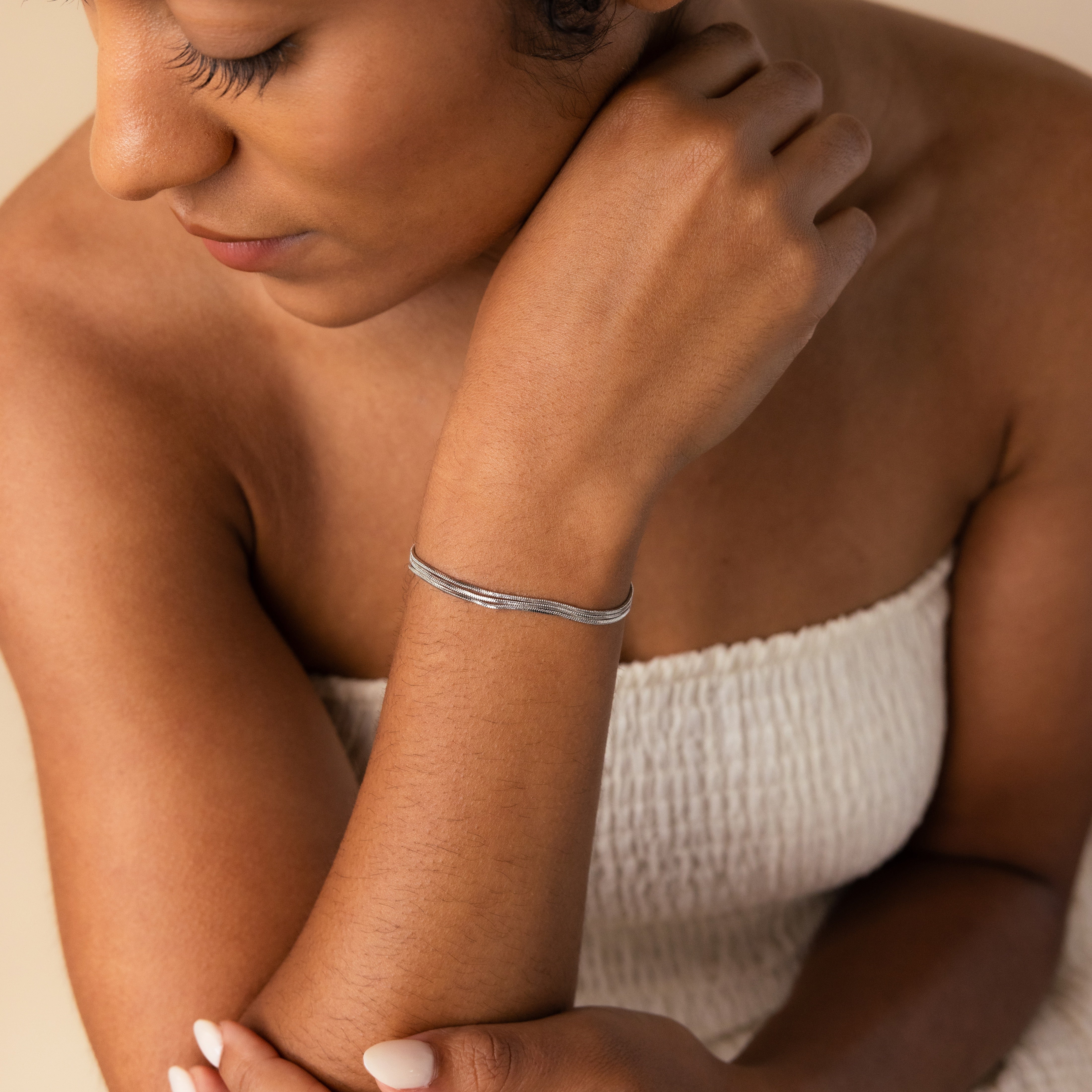 Triple Snake Chain Bracelet in Silver - Image 4