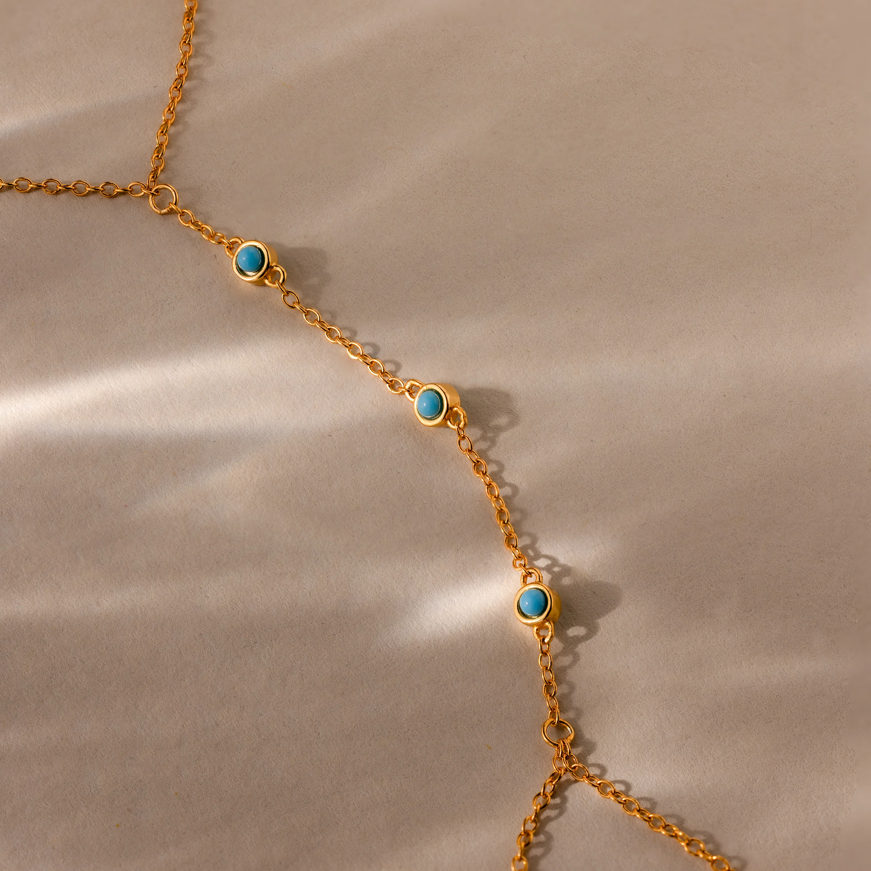 Turquoise Hand Chain Bracelet in 18K Gold - Image 4