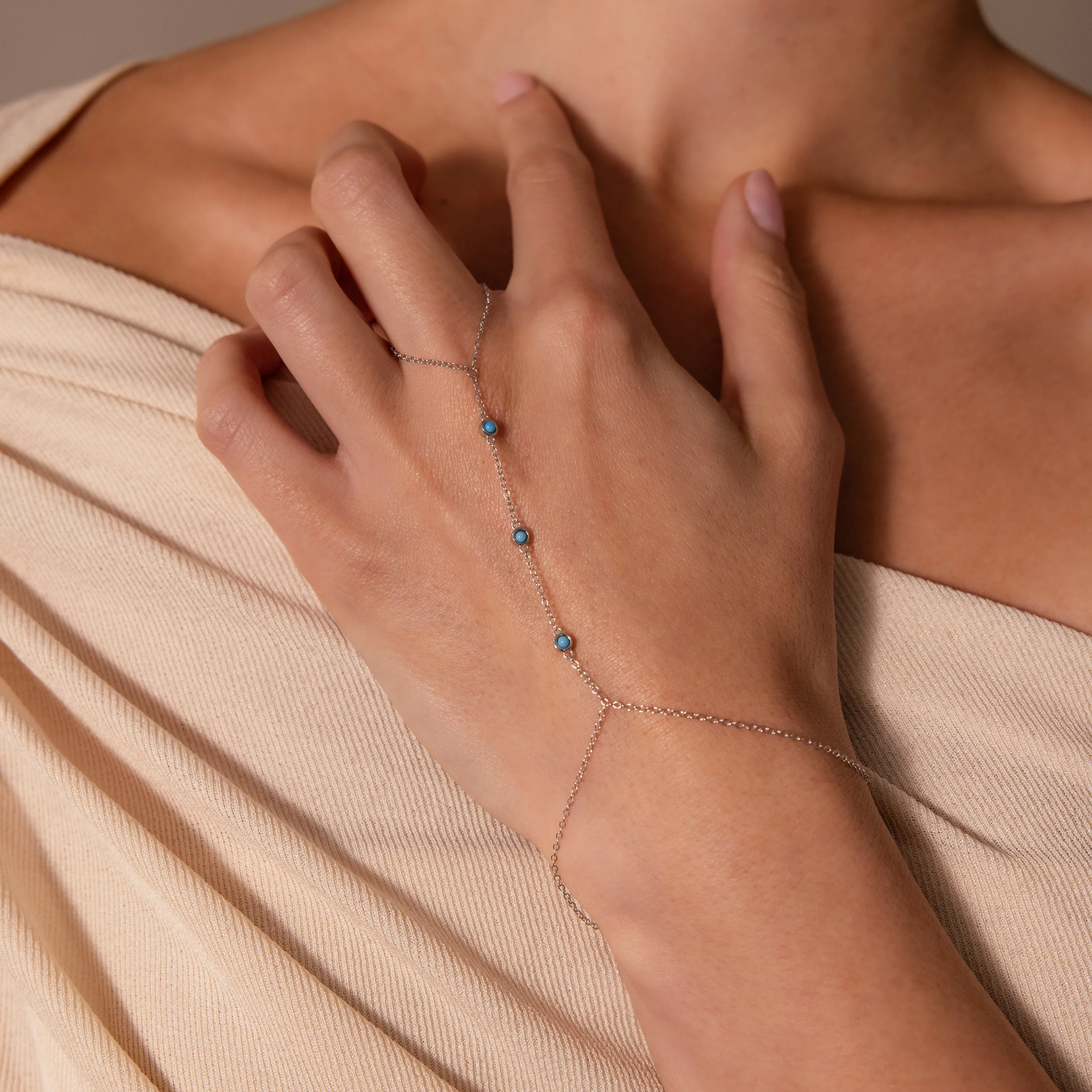 Turquoise Hand Chain Bracelet - Image 4