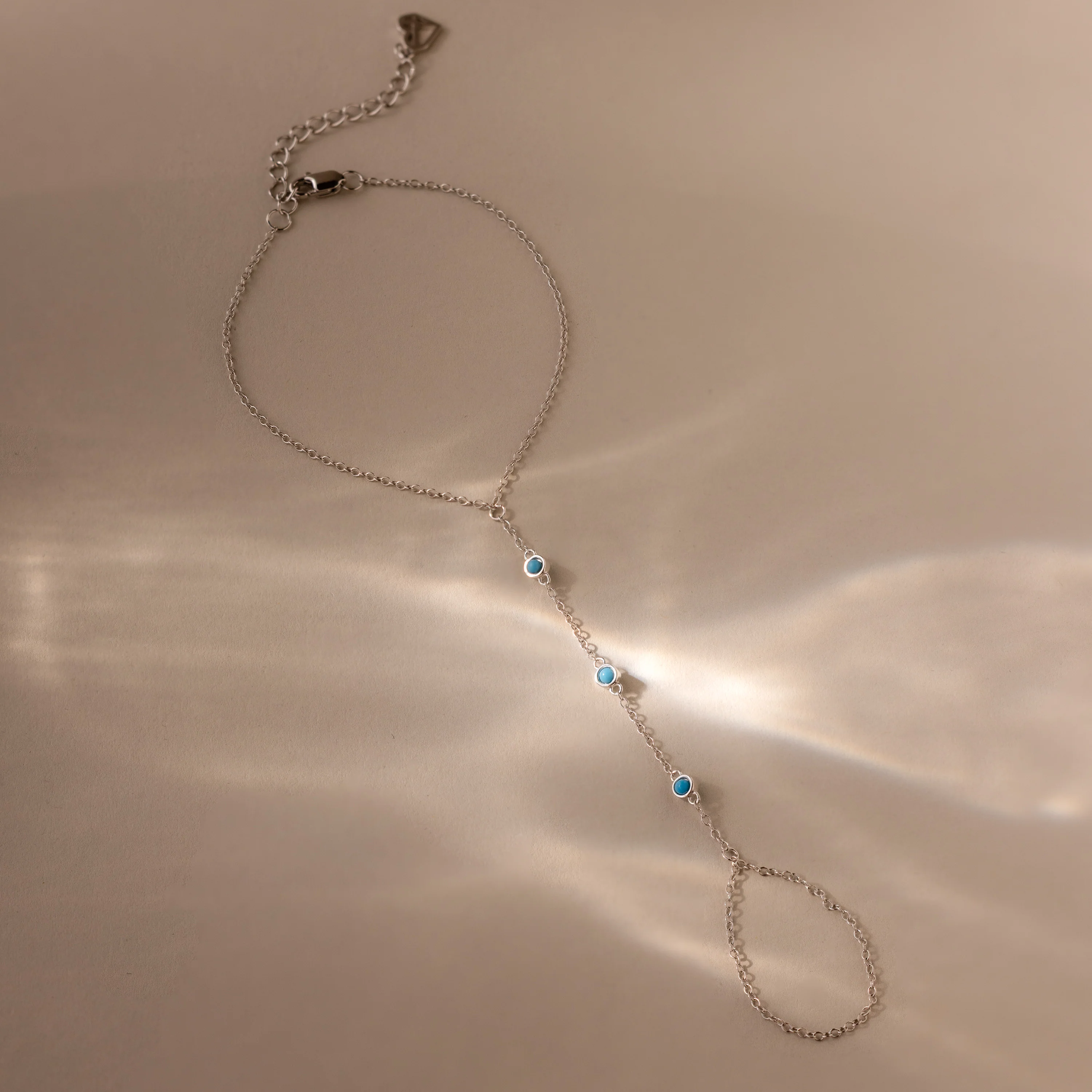 Turquoise Hand Chain Bracelet in Silver - Image 2