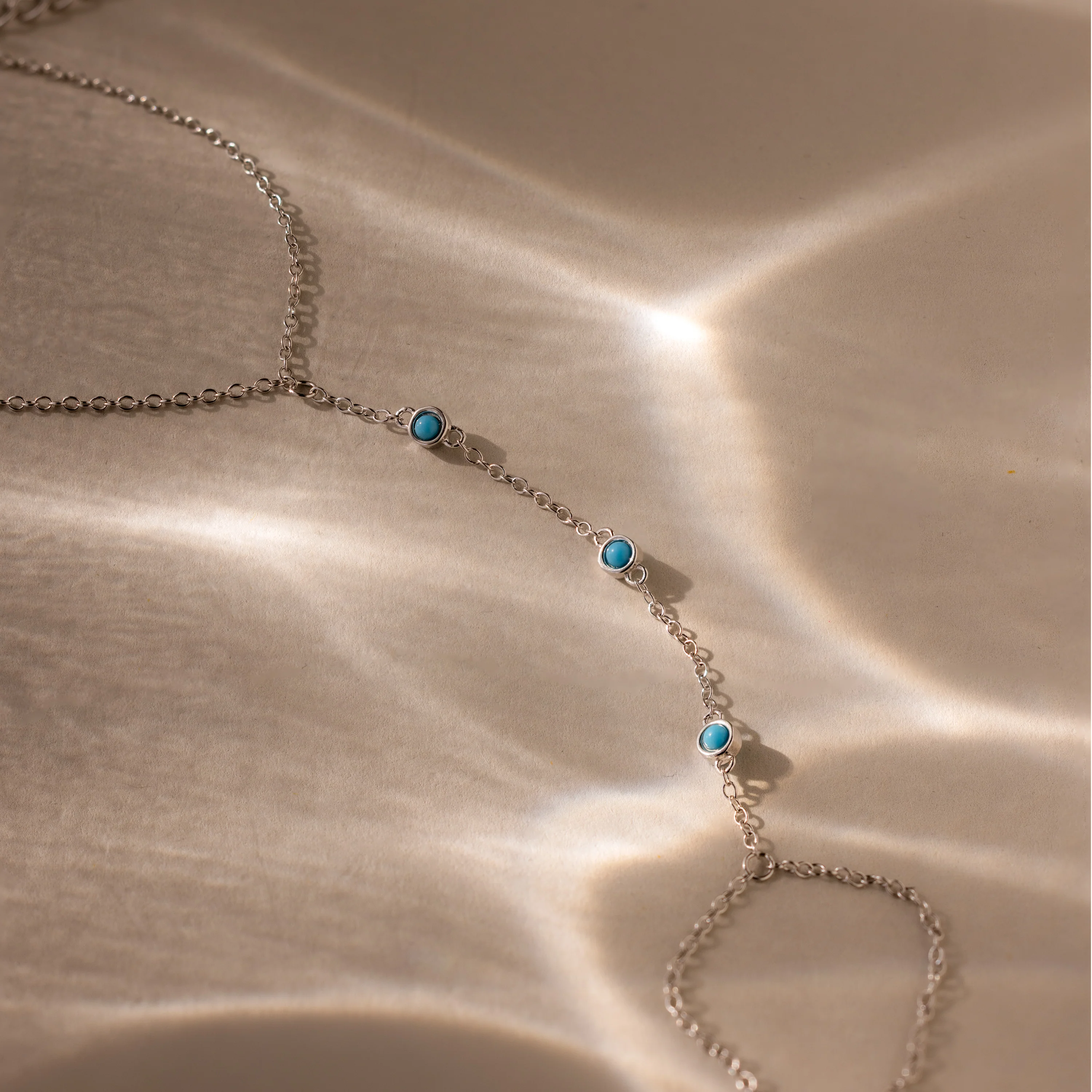 Turquoise Hand Chain Bracelet in Silver - Image 4