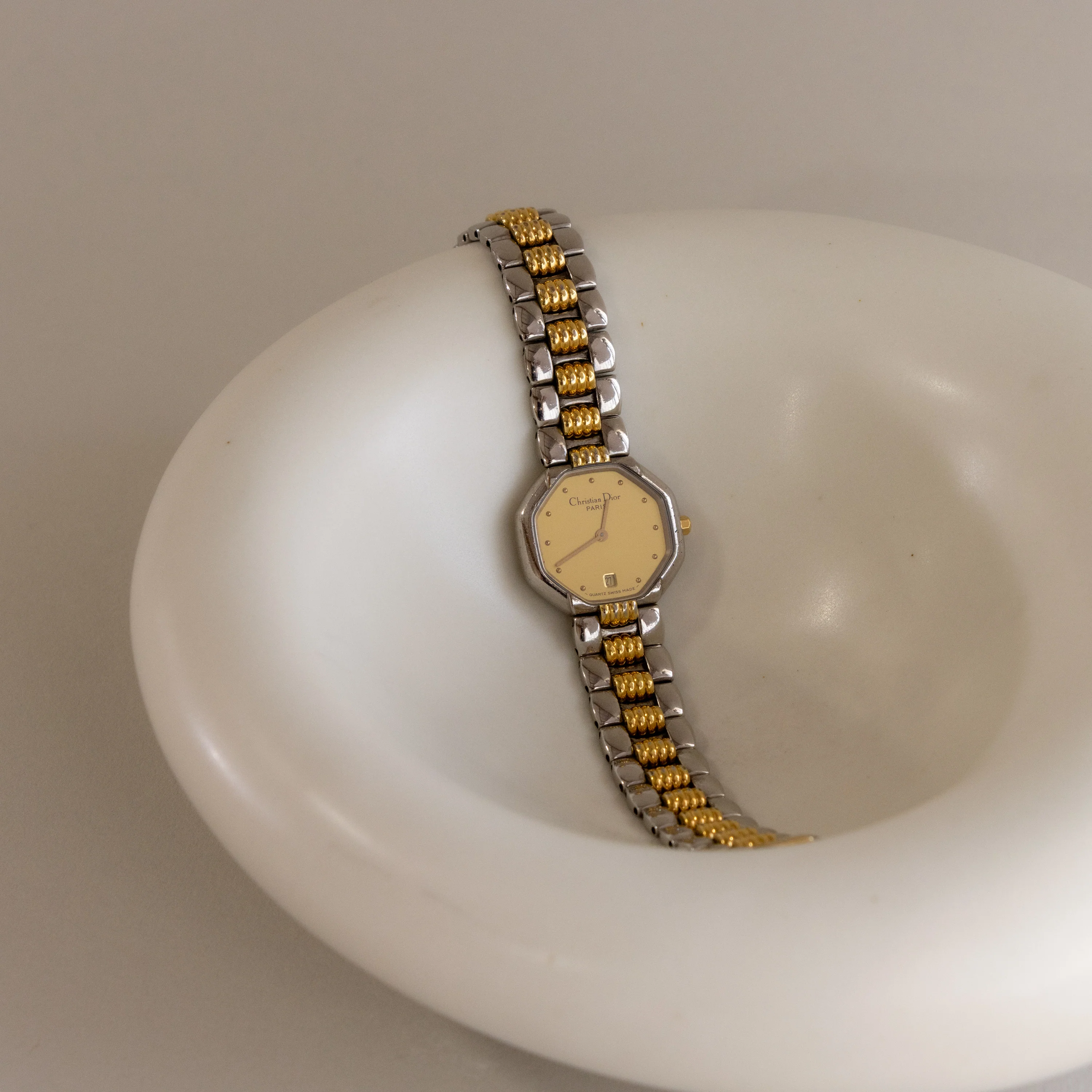 Vintage Christian Dior Swiss Octagon Two Tone Watch - Image 2