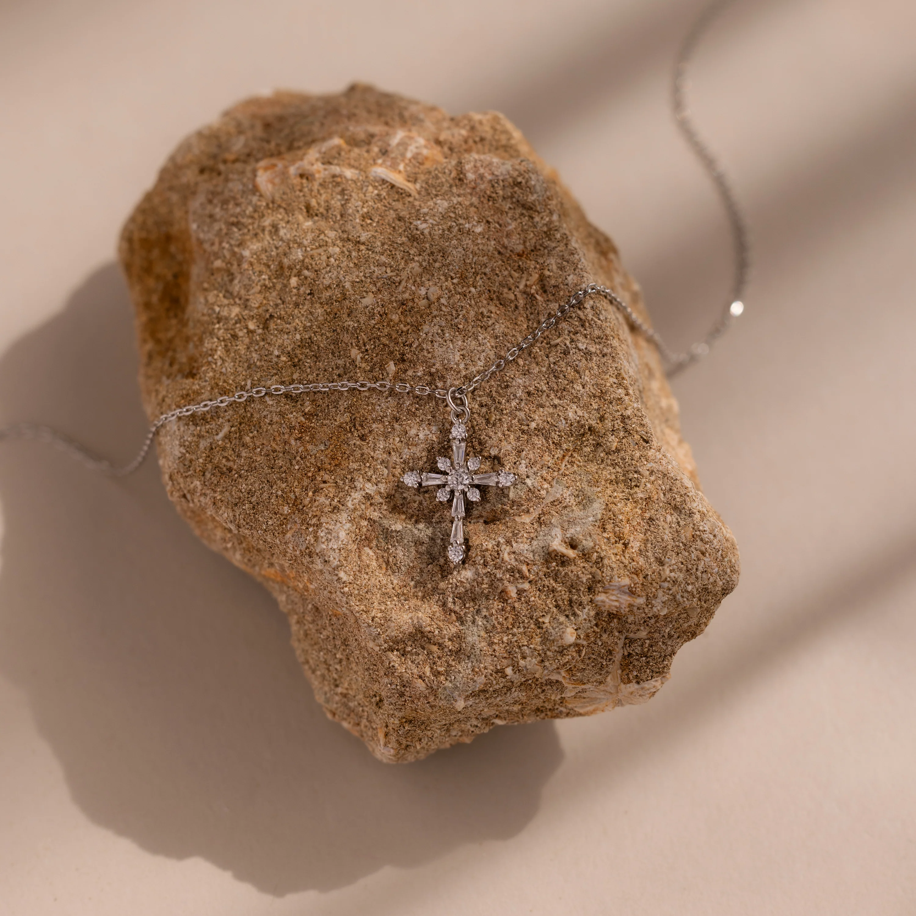 Vintage Diamond Cross Necklace in Silver - Image 7