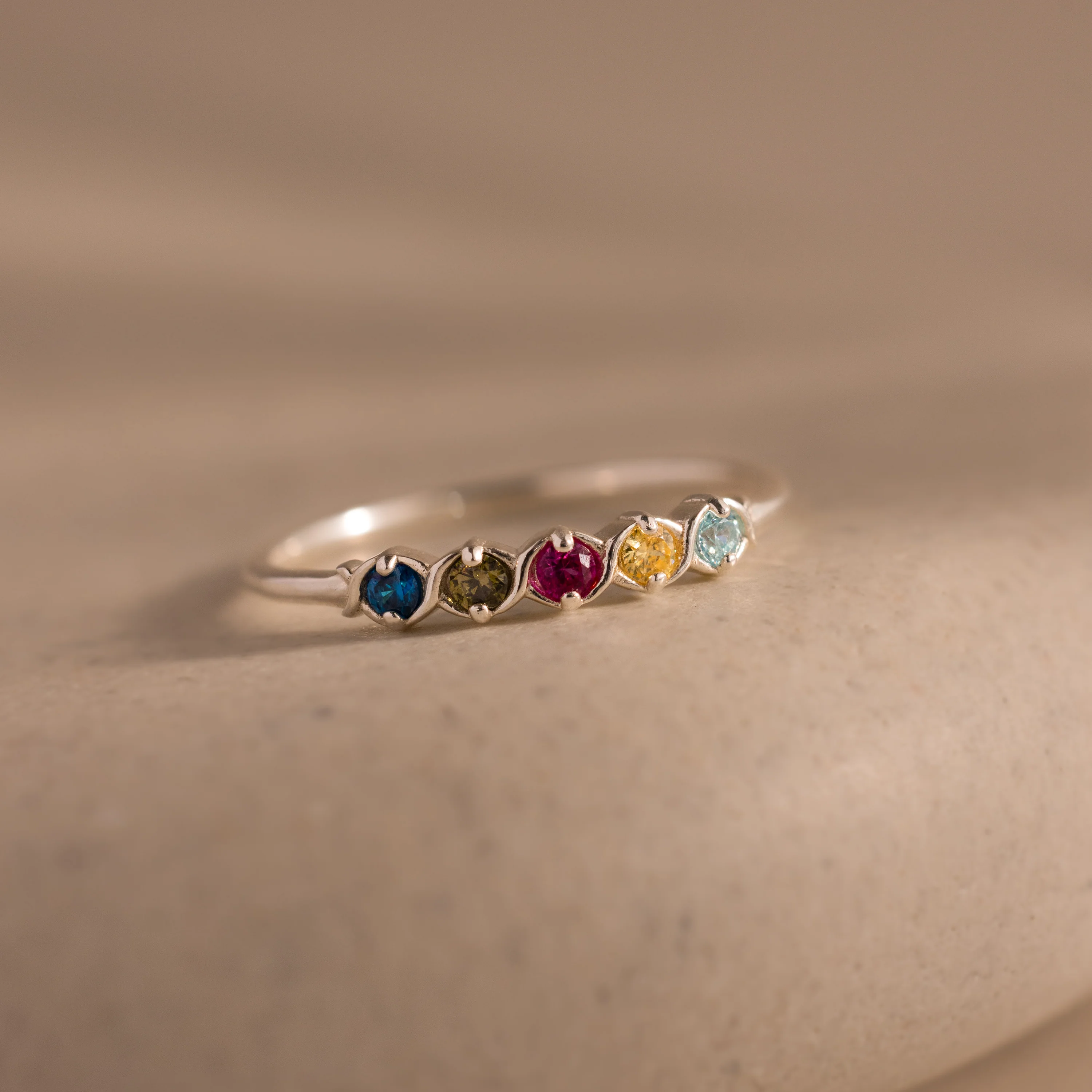 Woven Multiple Birthstone Ring in Silver